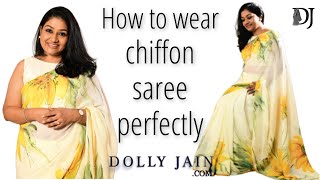 How to drape Chiffon Silk Saree Perfectly in Open Pallu Style  Dolly Jain Saree Draping [upl. by Brogle328]