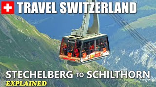 SCHILTHORN │ SWITZERLAND Cable car ride from Stechelberg to Schilthorn explained [upl. by Atnom]