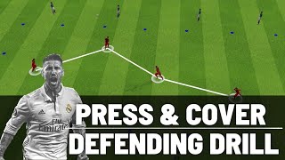 Press amp Cover Defending Drill  Defending As A Team  FootballSoccer  U8 U9 U10 [upl. by Colette]