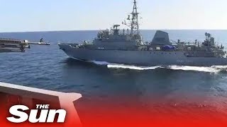 Russian warship aggressively approaches US destroyer in Arabian Sea [upl. by Nosinned]